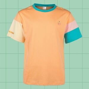 Stay Peachy Multi Unisex Peach Embroidered Colorblock Striped T-Shirt